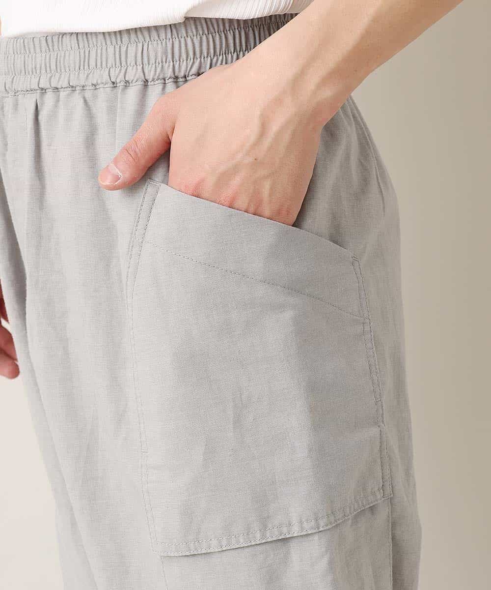 MKLGO70090 MK MICHEL KLEIN HOMME(MKミッシェルクランオム) 【麻混 / 清涼感 / リラックス】ユニセックスWポケットカーゴパンツ  ライトグレー(91)