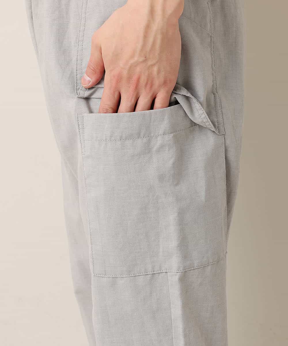 MKLGO70090 MK MICHEL KLEIN HOMME(MKミッシェルクランオム) 【麻混 / 清涼感 / リラックス】ユニセックスWポケットカーゴパンツ  ライトグレー(91)