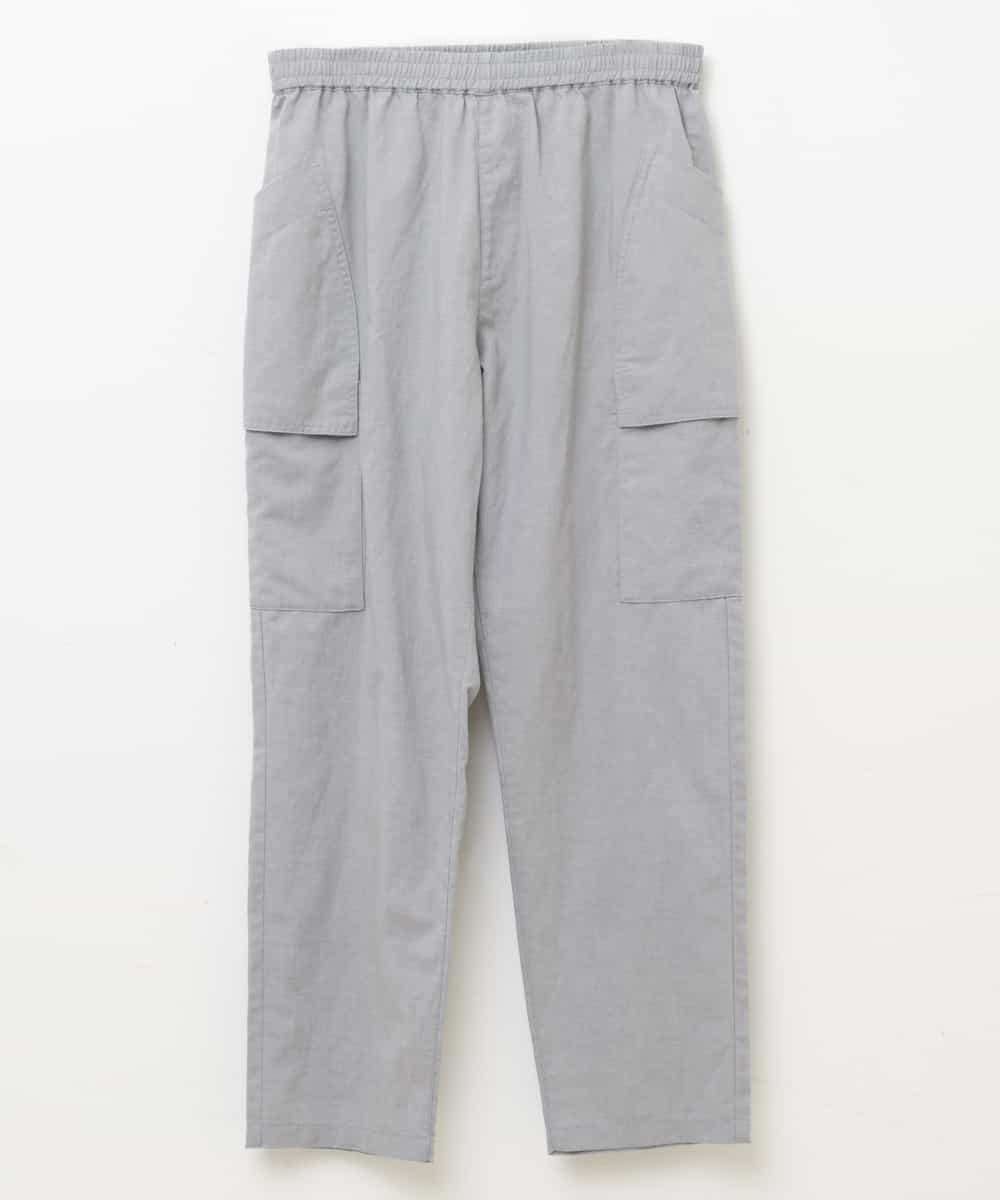 MKLGO70090 MK MICHEL KLEIN HOMME(MKミッシェルクランオム) 【麻混 / 清涼感 / リラックス】ユニセックスWポケットカーゴパンツ  ライトグレー(91)