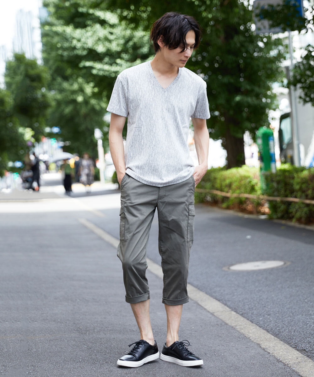MKLGT42130 MK MICHEL KLEIN HOMME(MKミッシェルクランオム) ストレッチカーゴクロップドパンツ カーキ(36)