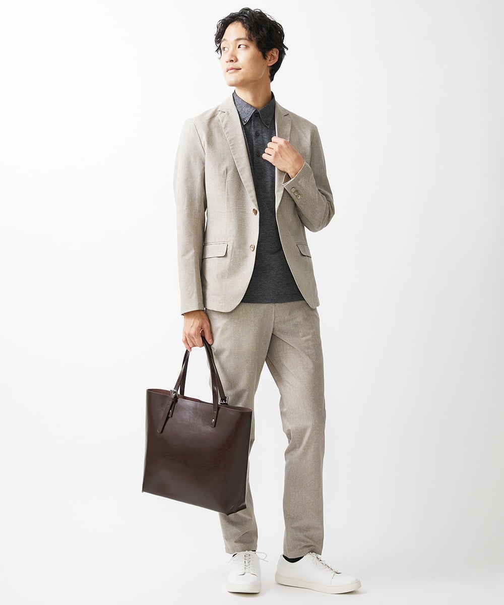 MKLGV65130 MK MICHEL KLEIN HOMME(MKミッシェルクランオム) 【機能素材/セットアップ対応】スラックスパンツ/COOLDOTS ROYAL PRINT ベージュ