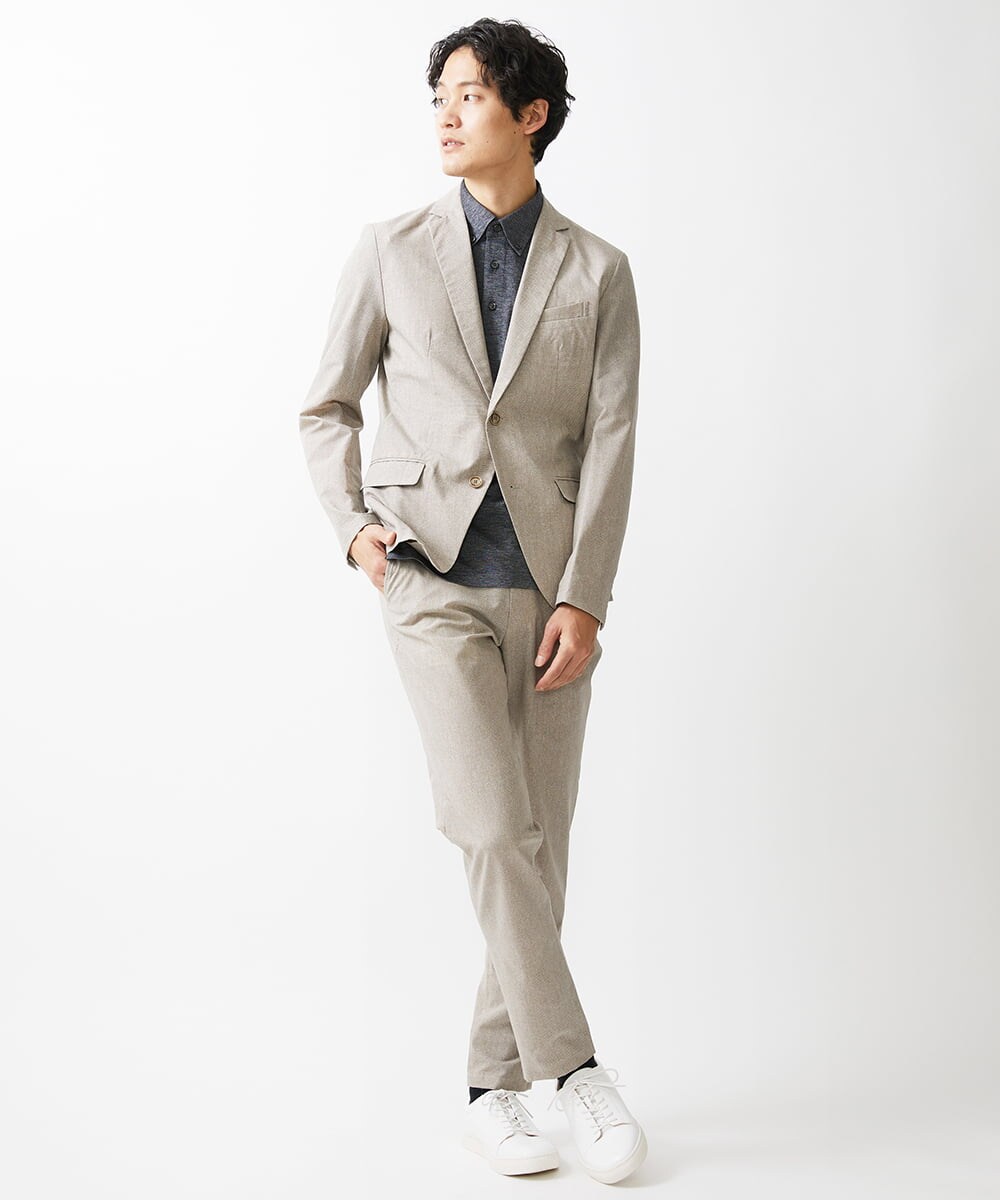 MKLGV65130 MK MICHEL KLEIN HOMME(MKミッシェルクランオム) 【機能素材/セットアップ対応】スラックスパンツ/COOLDOTS ROYAL PRINT ベージュ