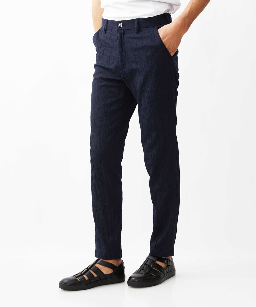 MKLGV73160 MK MICHEL KLEIN HOMME(MKミッシェルクランオム) リネンタッチ楊柳スラックスパンツ【セットアップ対応】 ネイビー