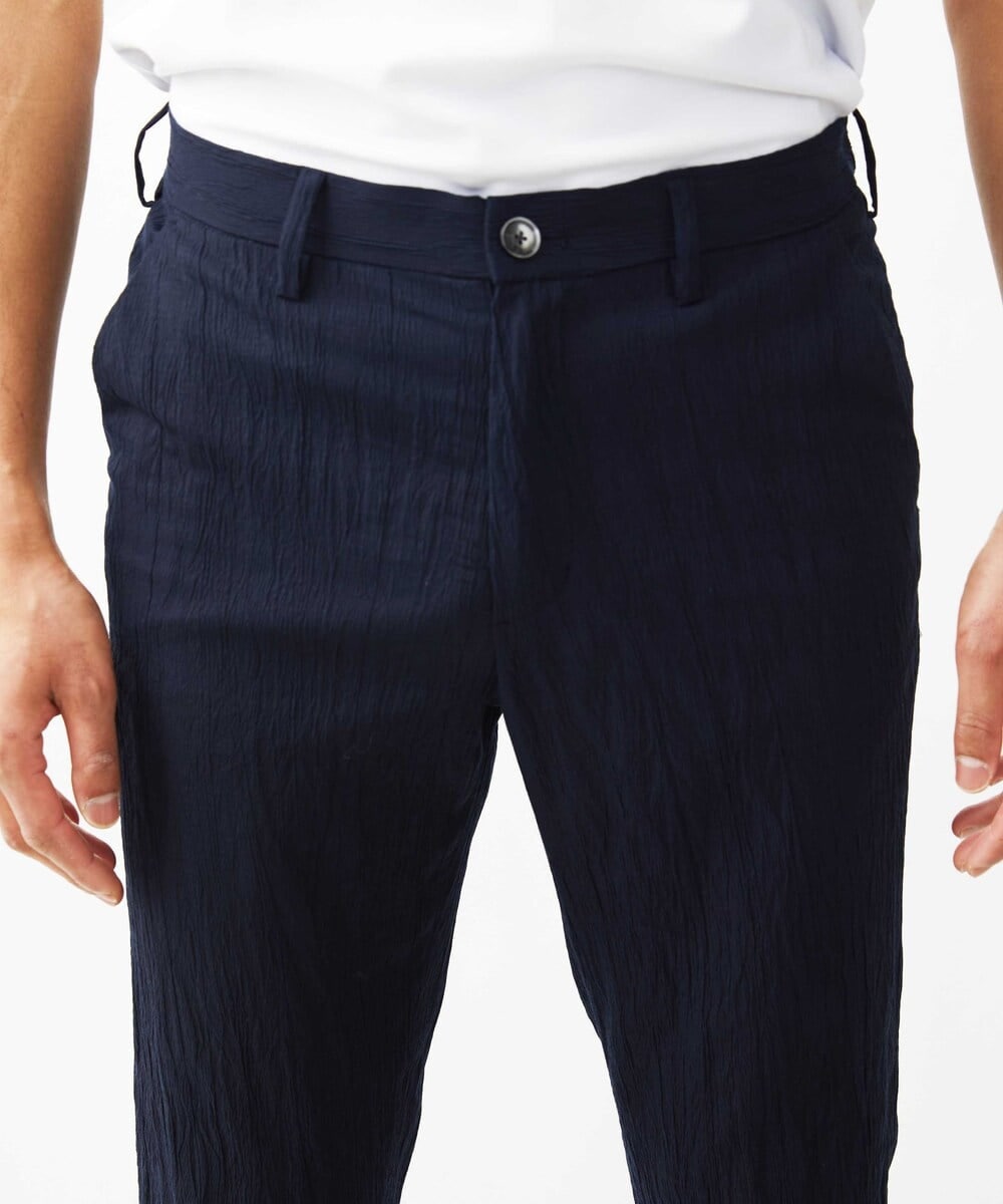 MKLGV73160 MK MICHEL KLEIN HOMME(MKミッシェルクランオム) リネンタッチ楊柳スラックスパンツ【セットアップ対応】 ネイビー