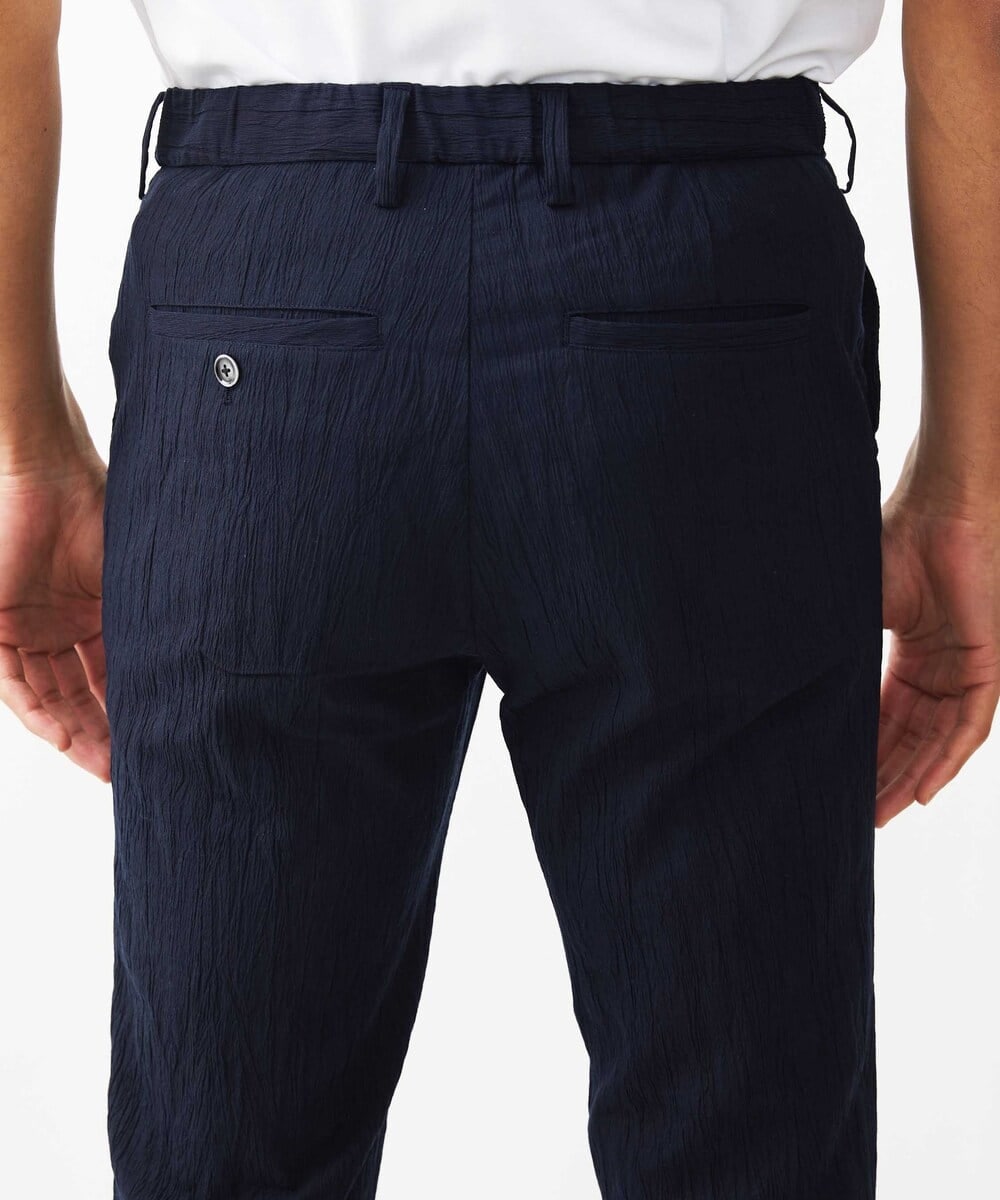 MKLGV73160 MK MICHEL KLEIN HOMME(MKミッシェルクランオム) リネンタッチ楊柳スラックスパンツ【セットアップ対応】 ネイビー