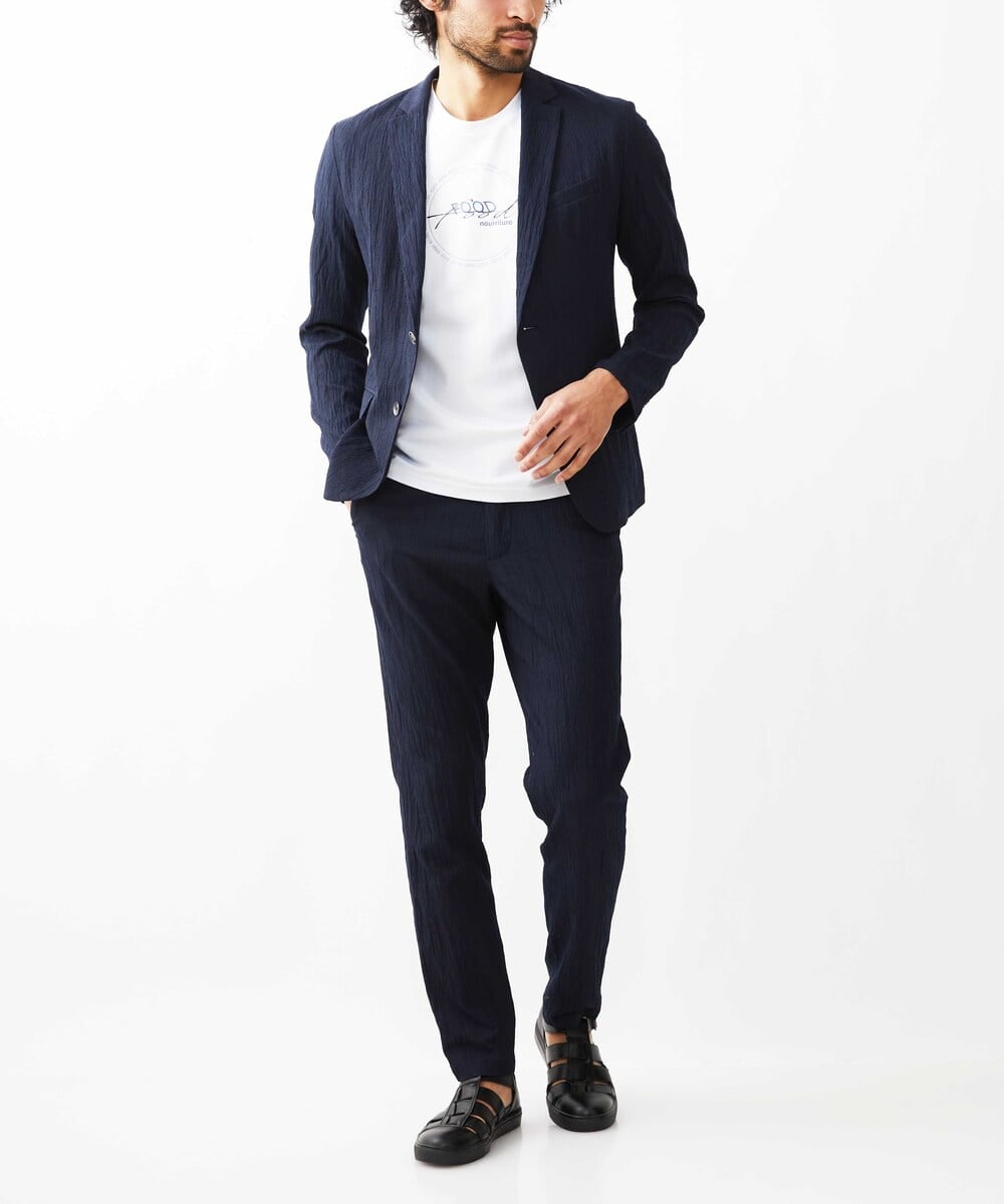 MKLGV73160 MK MICHEL KLEIN HOMME(MKミッシェルクランオム) リネンタッチ楊柳スラックスパンツ【セットアップ対応】 ネイビー