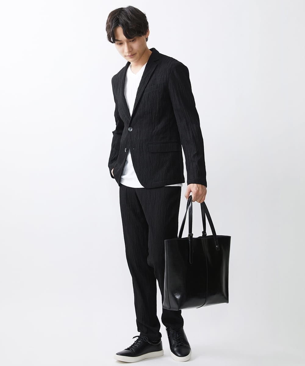 MKLGV73160 MK MICHEL KLEIN HOMME(MKミッシェルクランオム) リネンタッチ楊柳スラックスパンツ【セットアップ対応】 ブラック