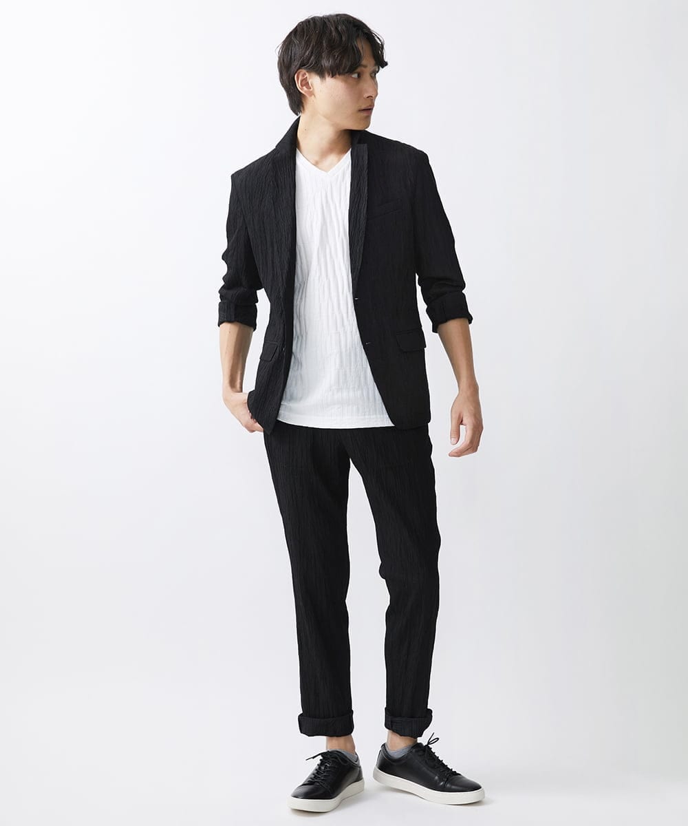 MKLGV73160 MK MICHEL KLEIN HOMME(MKミッシェルクランオム) リネンタッチ楊柳スラックスパンツ【セットアップ対応】 ブラック