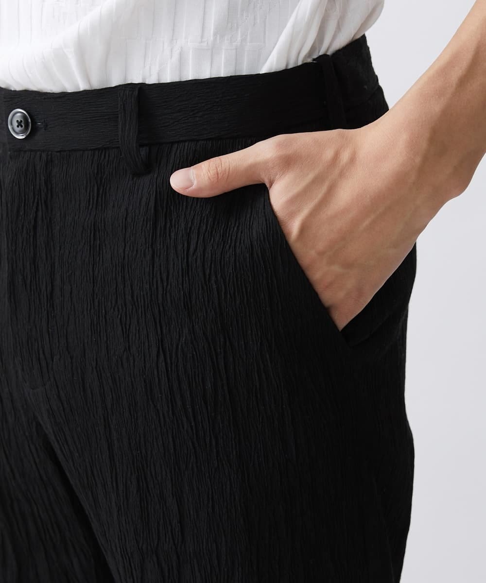 MKLGV73160 MK MICHEL KLEIN HOMME(MKミッシェルクランオム) リネンタッチ楊柳スラックスパンツ【セットアップ対応】 ブラック