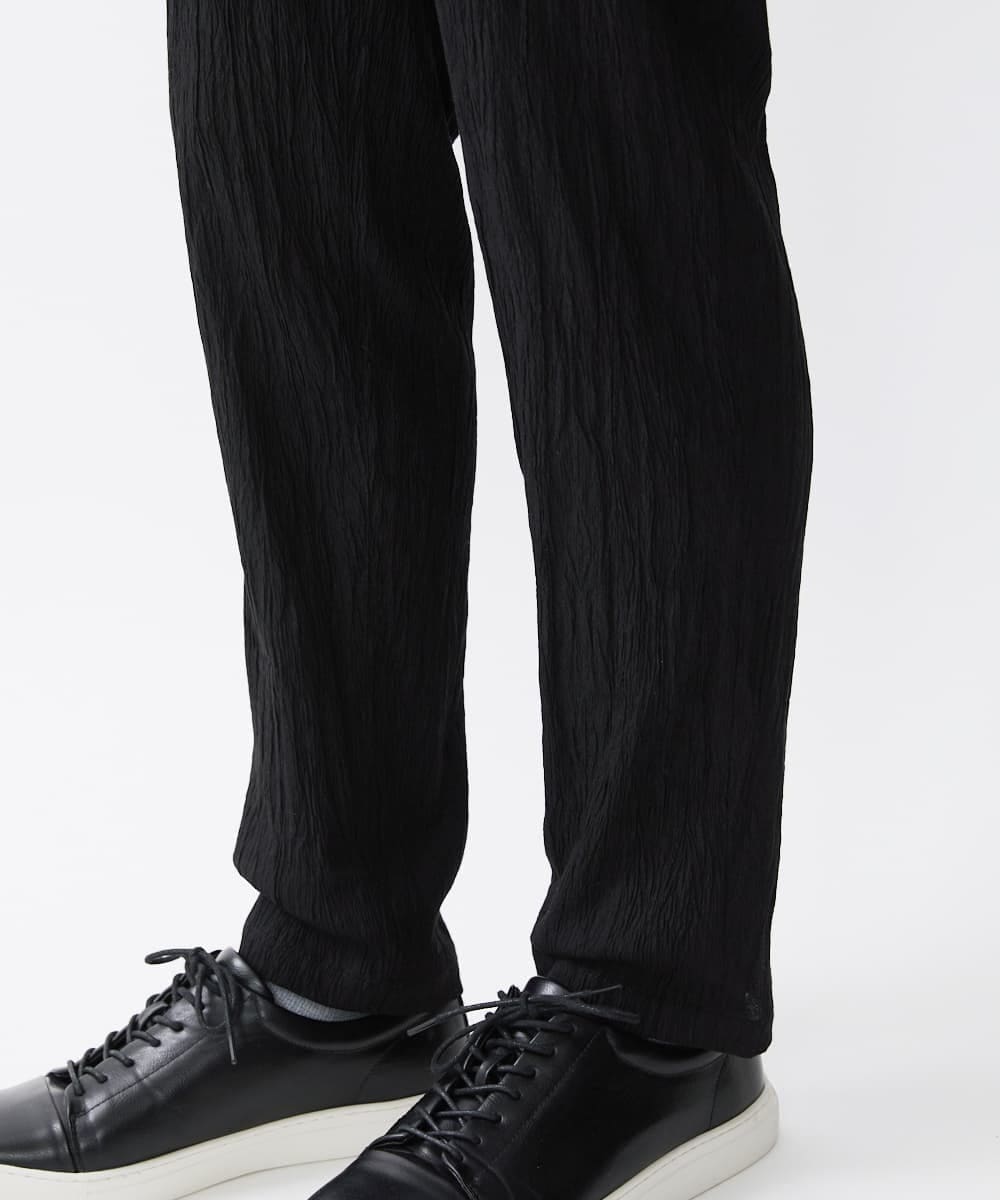 MKLGV73160 MK MICHEL KLEIN HOMME(MKミッシェルクランオム) リネンタッチ楊柳スラックスパンツ【セットアップ対応】 ブラック