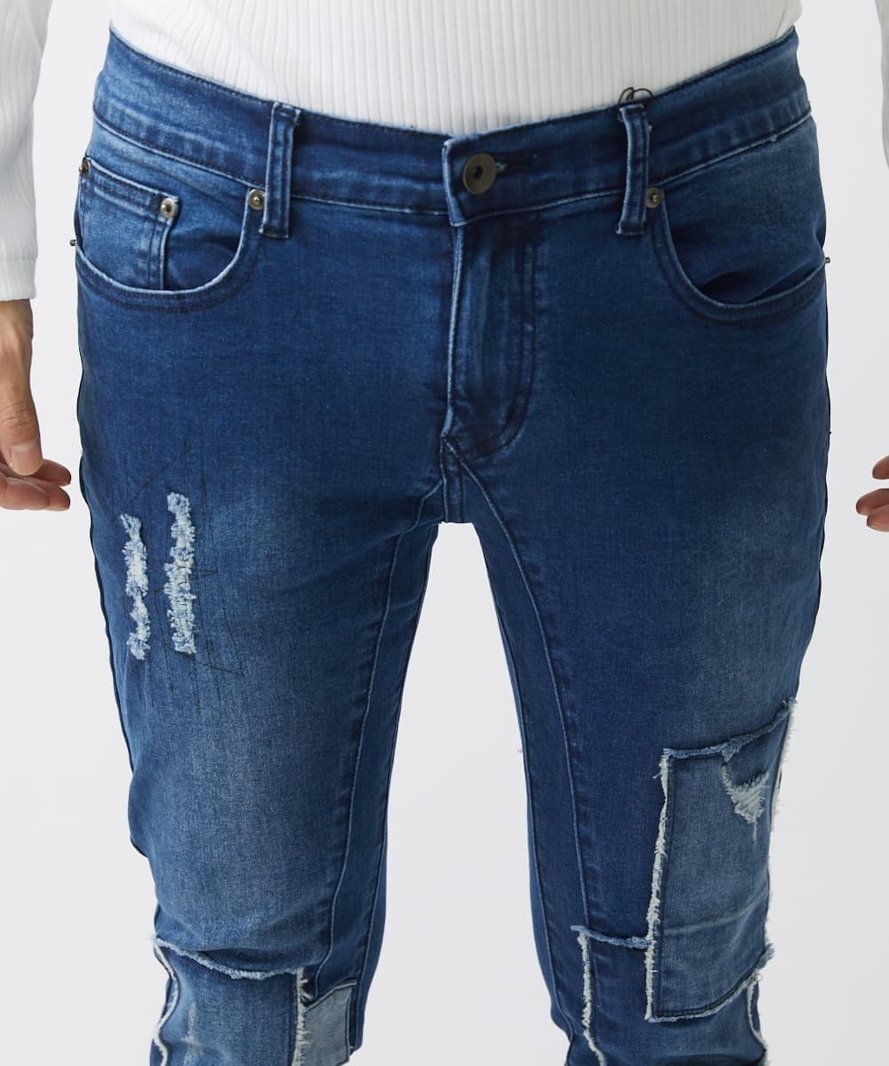 MKLGX88160 MK MICHEL KLEIN HOMME(MKミッシェルクランオム) パッチワークダメージデニム ネイビー