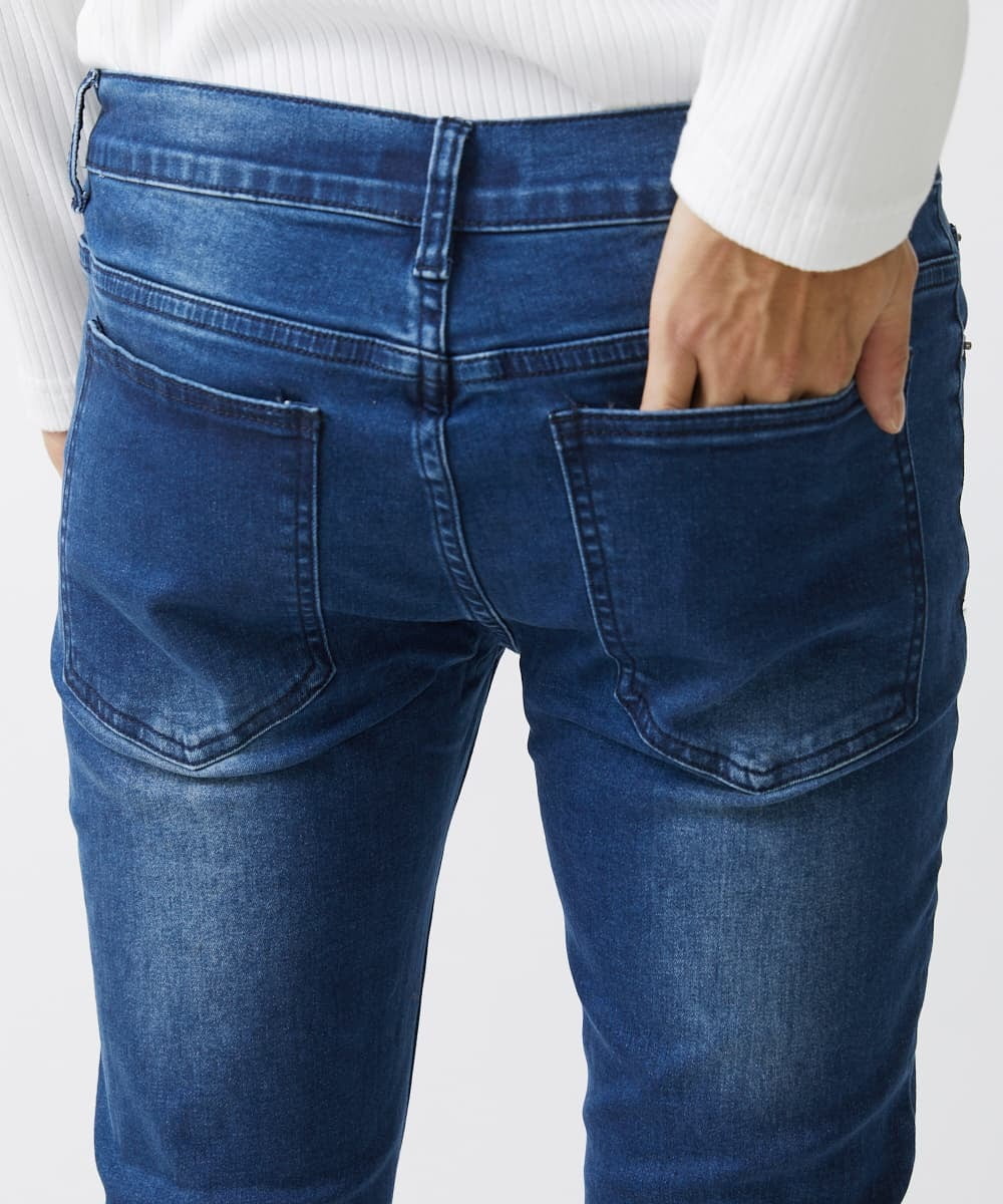MKLGX88160 MK MICHEL KLEIN HOMME(MKミッシェルクランオム) パッチワークダメージデニム ネイビー