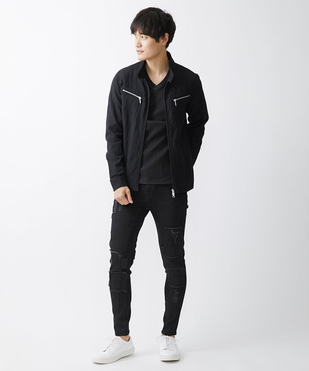 MKLGX88160 MK MICHEL KLEIN HOMME(MKミッシェルクランオム) パッチワークダメージデニム ブラック