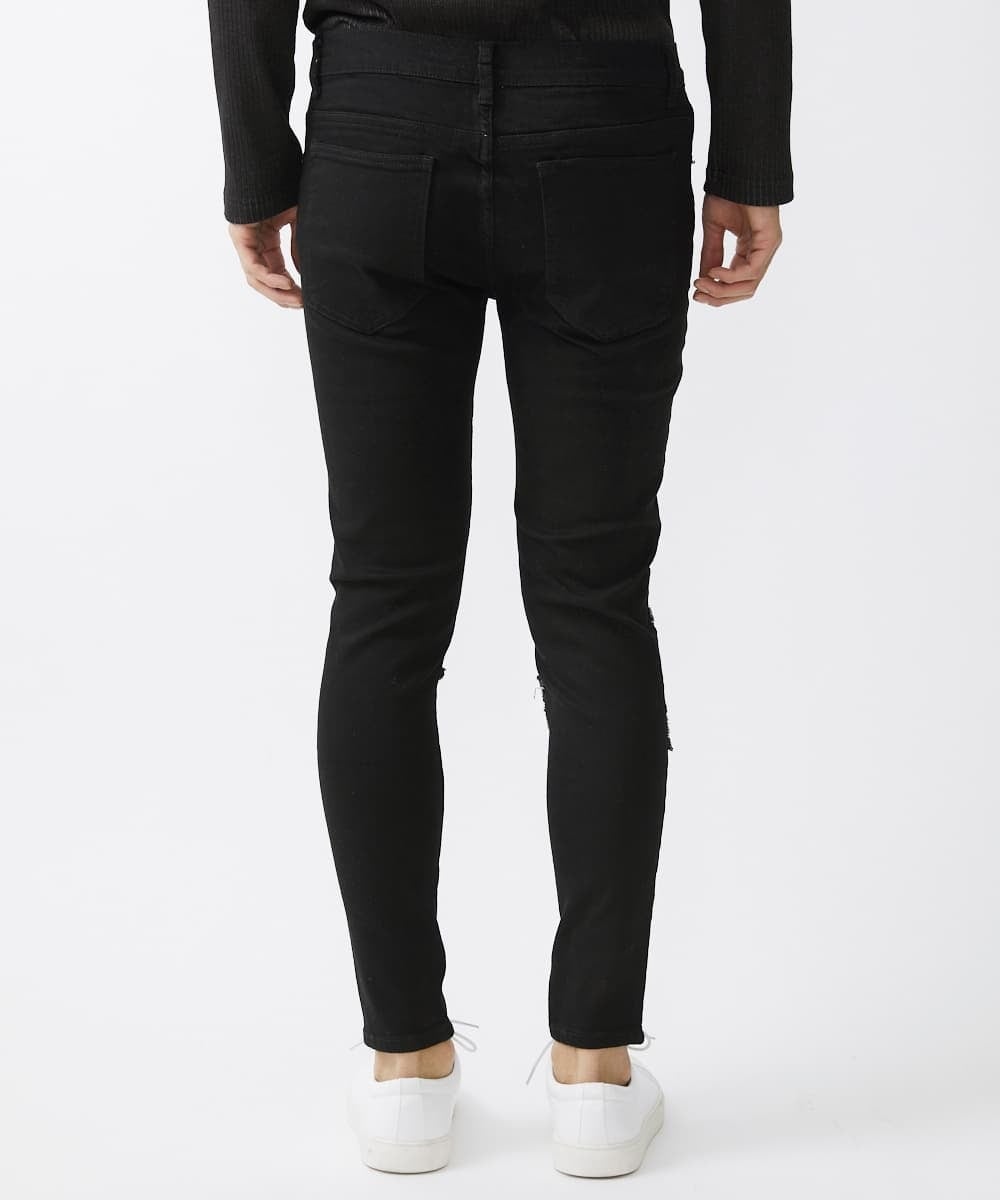 MKLGX88160 MK MICHEL KLEIN HOMME(MKミッシェルクランオム) パッチワークダメージデニム ブラック