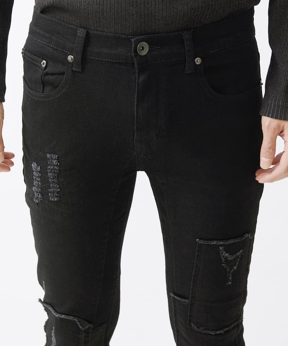 MKLGX88160 MK MICHEL KLEIN HOMME(MKミッシェルクランオム) パッチワークダメージデニム ブラック