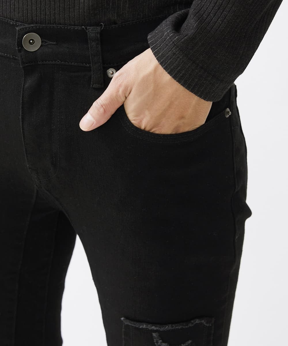 MKLGX88160 MK MICHEL KLEIN HOMME(MKミッシェルクランオム) パッチワークダメージデニム ブラック