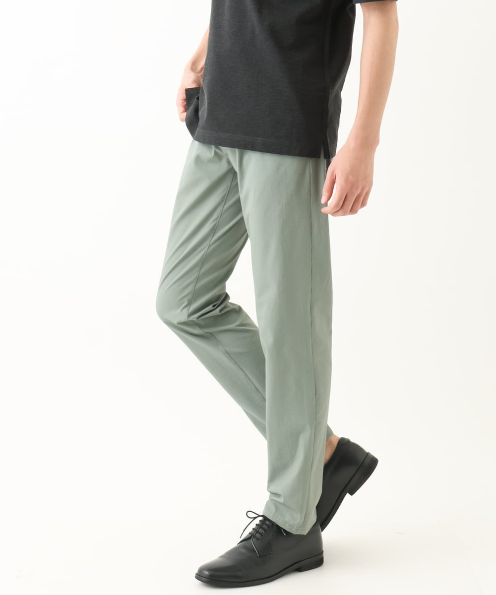 MKLHC01090 MK MICHEL KLEIN HOMME(MKミッシェルクランオム) 【洗える / 快適清涼素材】サマーサッカーストライプパンツ カーキ