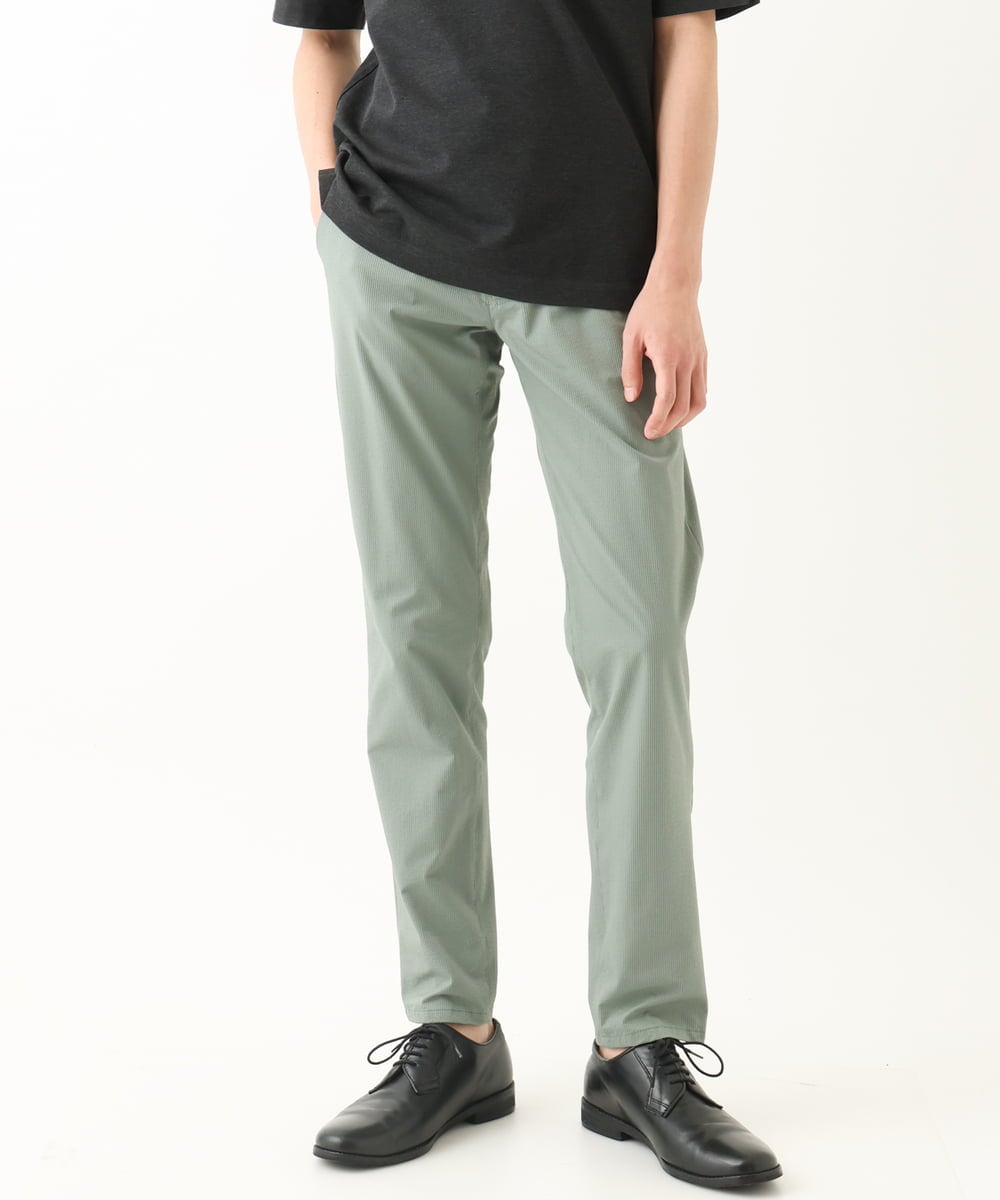 MKLHC01090 MK MICHEL KLEIN HOMME(MKミッシェルクランオム) 【洗える / 快適清涼素材】サマーサッカーストライプパンツ カーキ