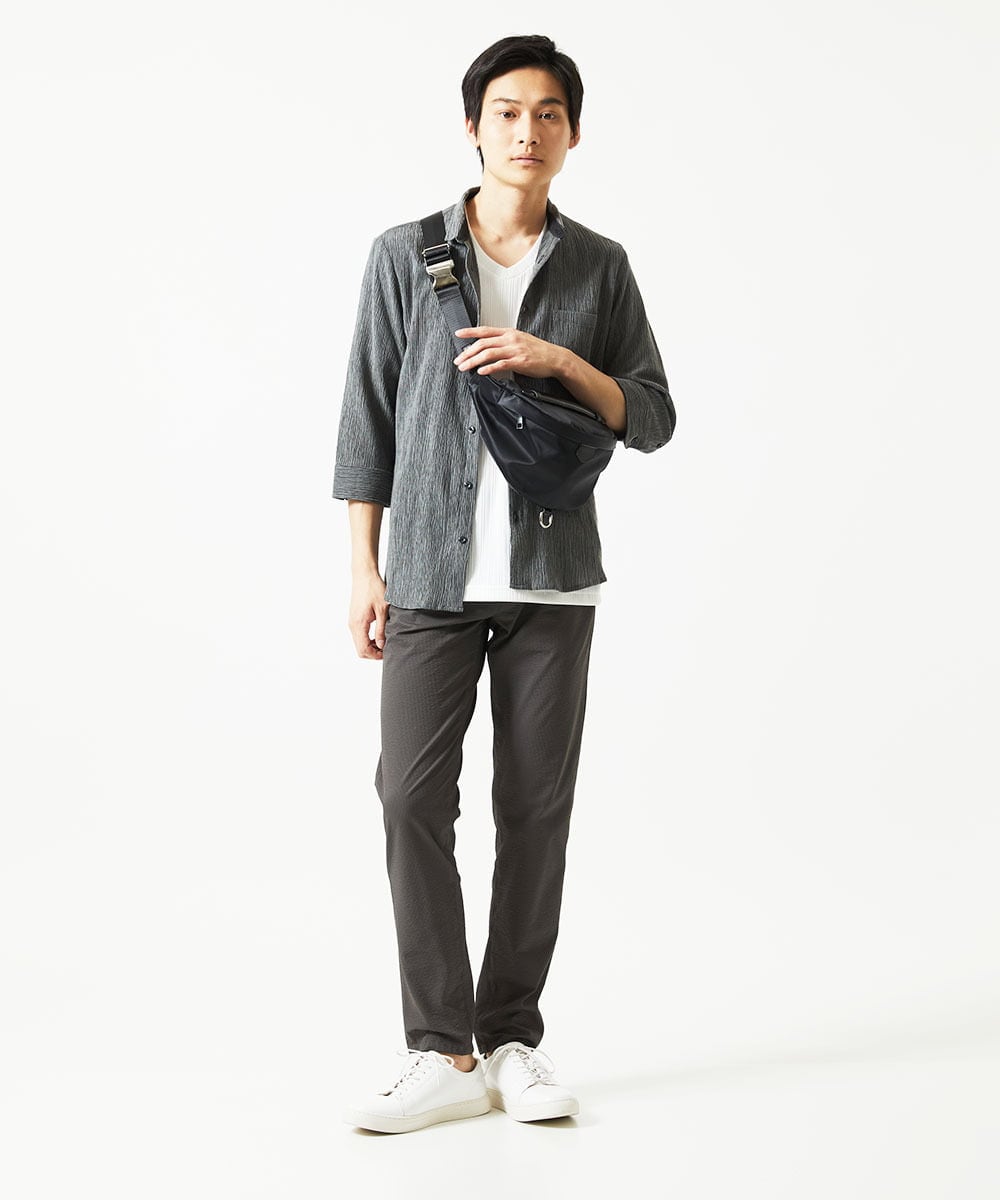 MKLHC01090 MK MICHEL KLEIN HOMME(MKミッシェルクランオム) 【洗える / 快適清涼素材】サマーサッカーストライプパンツ ダークグレー