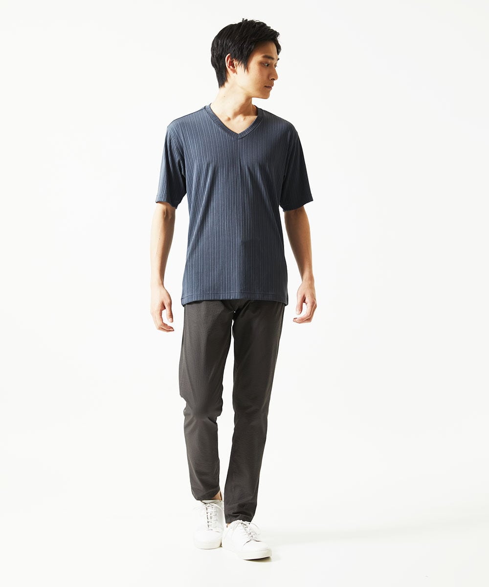 MKLHC01090 MK MICHEL KLEIN HOMME(MKミッシェルクランオム) 【洗える / 快適清涼素材】サマーサッカーストライプパンツ ダークグレー