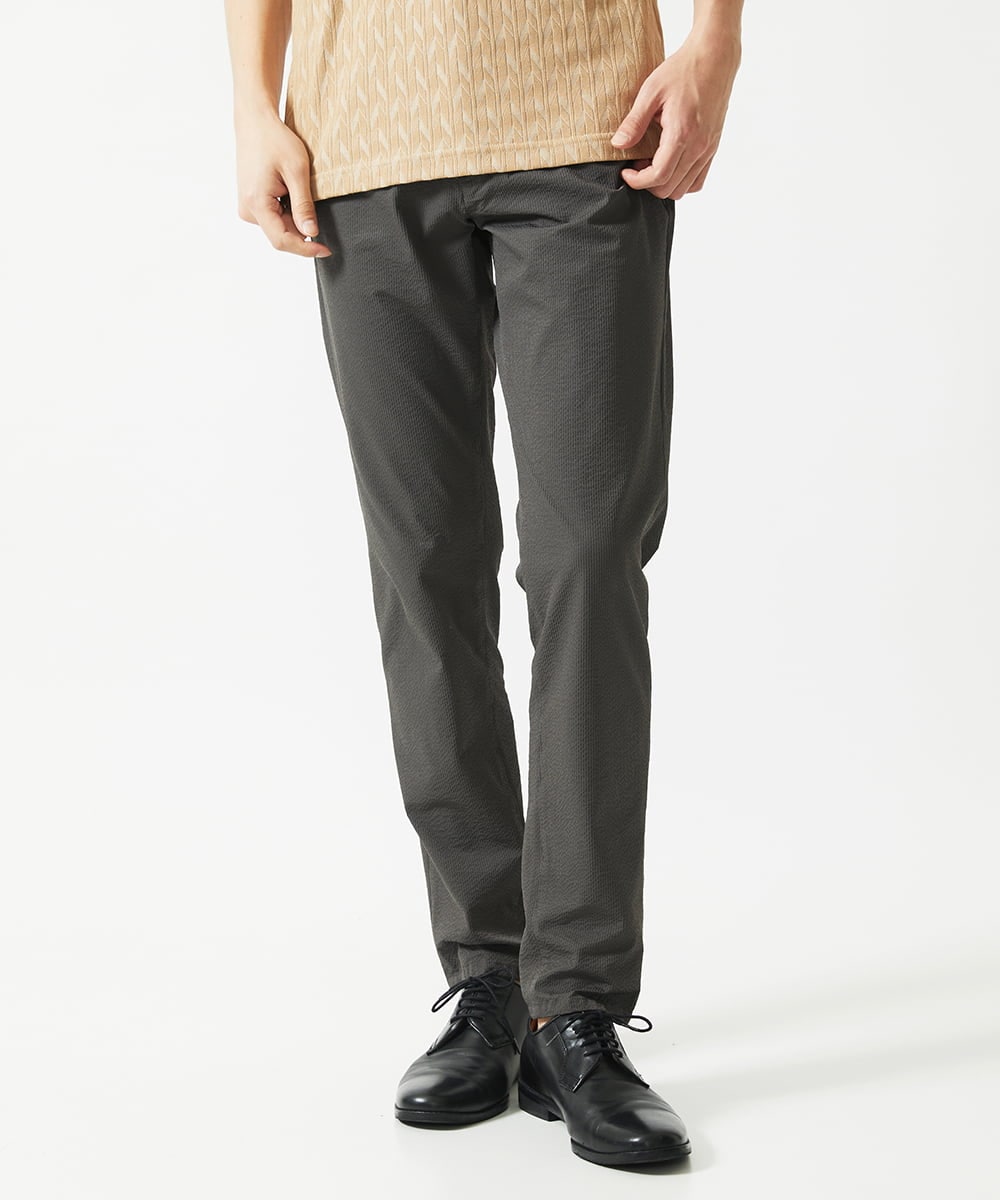 MKLHC01090 MK MICHEL KLEIN HOMME(MKミッシェルクランオム) 【洗える / 快適清涼素材】サマーサッカーストライプパンツ ダークグレー