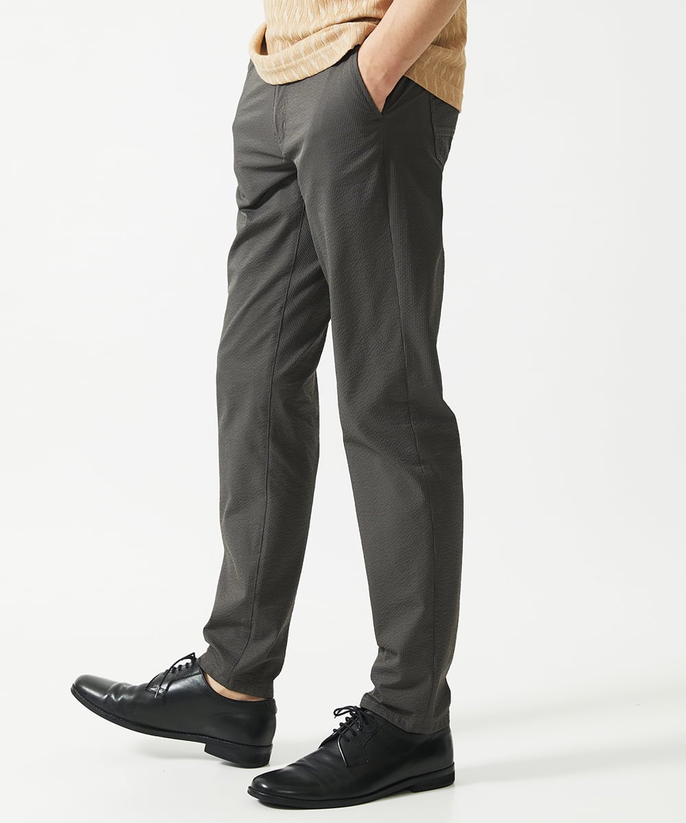 MKLHC01090 MK MICHEL KLEIN HOMME(MKミッシェルクランオム) 【洗える / 快適清涼素材】サマーサッカーストライプパンツ ダークグレー