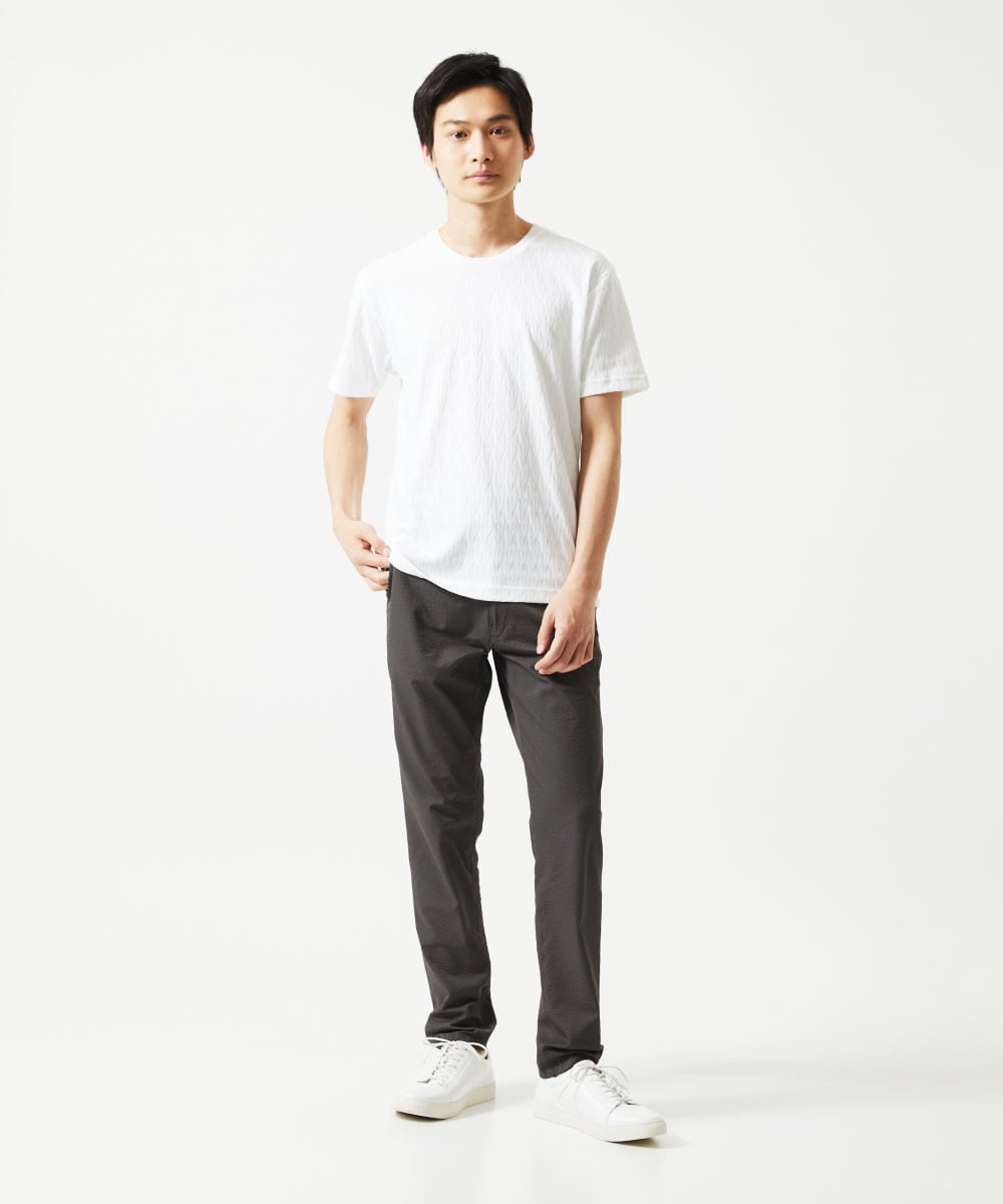 MKLHC01090 MK MICHEL KLEIN HOMME(MKミッシェルクランオム) 【洗える / 快適清涼素材】サマーサッカーストライプパンツ ダークグレー