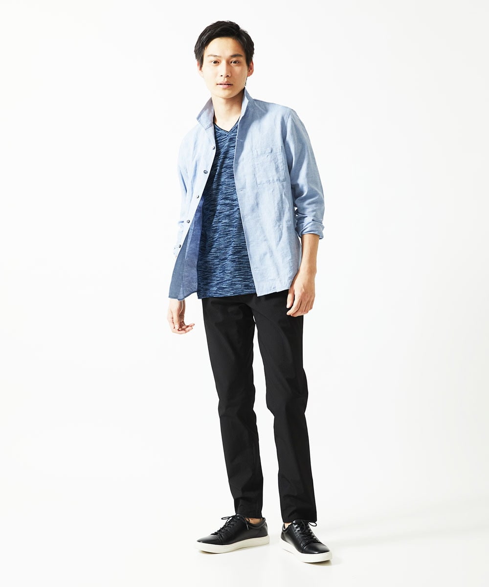 MKLHC01090 MK MICHEL KLEIN HOMME(MKミッシェルクランオム) 【洗える / 快適清涼素材】サマーサッカーストライプパンツ ブラック