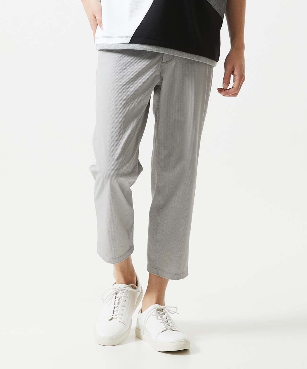 MKLHC08090 MK MICHEL KLEIN HOMME(MKミッシェルクランオム) 【洗える / 快適清涼素材】サッカーストライプ クロップドパンツ グレー