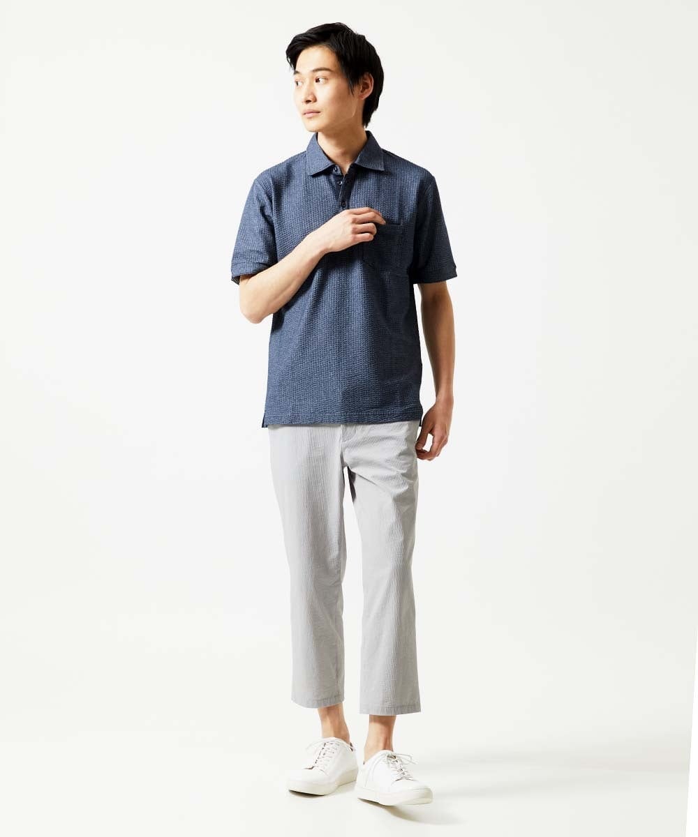MKLHC08090 MK MICHEL KLEIN HOMME(MKミッシェルクランオム) 【洗える / 快適清涼素材】サッカーストライプ クロップドパンツ グレー