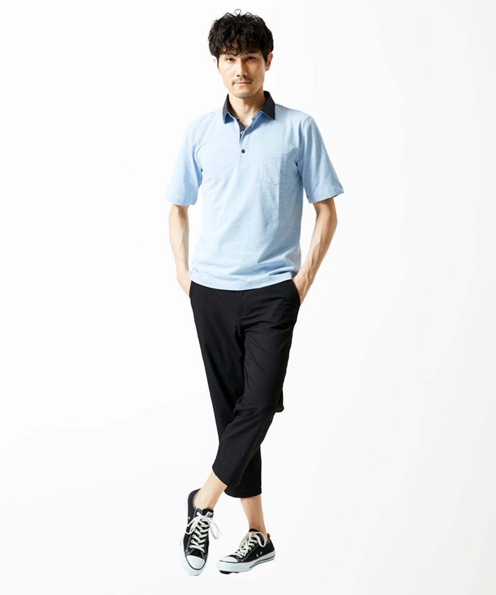 MKLHC08090 MK MICHEL KLEIN HOMME(MKミッシェルクランオム) 【洗える / 快適清涼素材】サマーサッカーストライプ クロップドパンツ ブラック