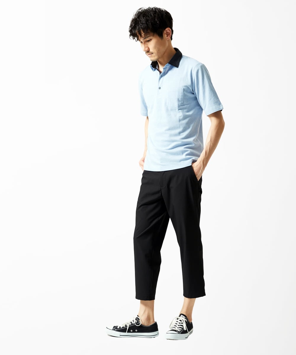 MKLHC08090 MK MICHEL KLEIN HOMME(MKミッシェルクランオム) 【洗える / 快適清涼素材】サマーサッカーストライプ クロップドパンツ ブラック