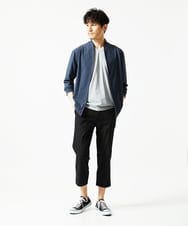 MKLHC08090 MK MICHEL KLEIN HOMME(MKミッシェルクランオム) 【洗える / 快適清涼素材】サマーサッカーストライプ クロップドパンツ ブラック