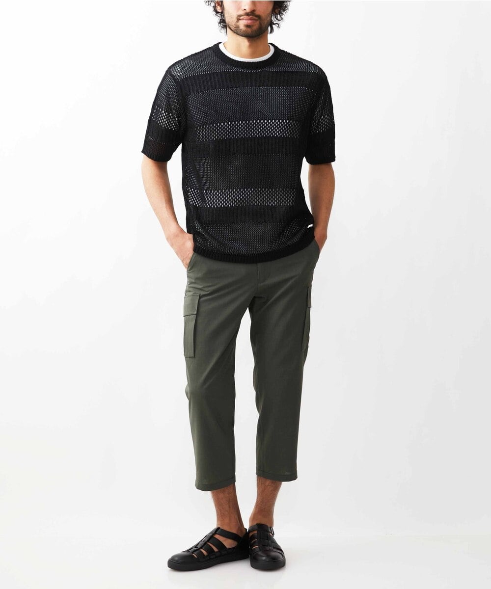 MKLHX42130 MK MICHEL KLEIN HOMME(MKミッシェルクランオム) 【清涼素材】クロップドカーゴパンツ / シャリポリストレッチ  カーキ