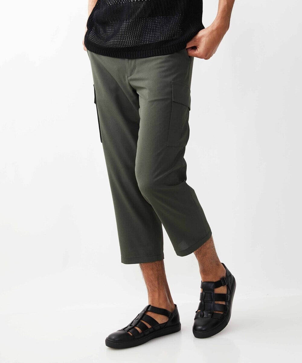 MKLHX42130 MK MICHEL KLEIN HOMME(MKミッシェルクランオム) 【清涼素材】クロップドカーゴパンツ / シャリポリストレッチ  カーキ