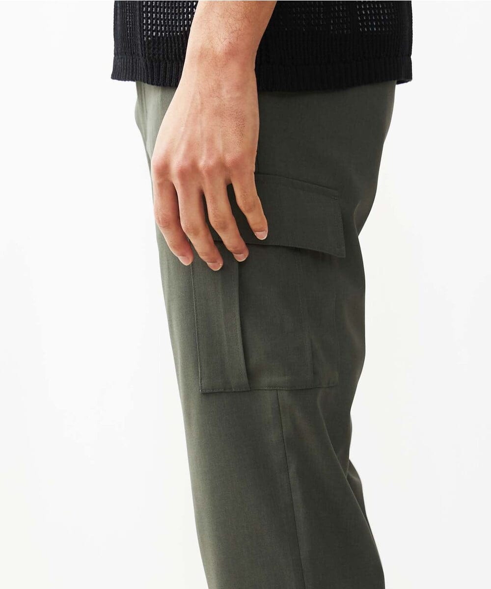 MKLHX42130 MK MICHEL KLEIN HOMME(MKミッシェルクランオム) 【清涼素材】クロップドカーゴパンツ / シャリポリストレッチ  カーキ