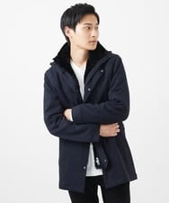 MKUAC11318 MK MICHEL KLEIN HOMME(MKミッシェルクランオム) 【再入荷/在庫限り!/秋冬春兼用/ボア付きライナー】フードスタンドコート / TEC EASY JERSY ネイビー