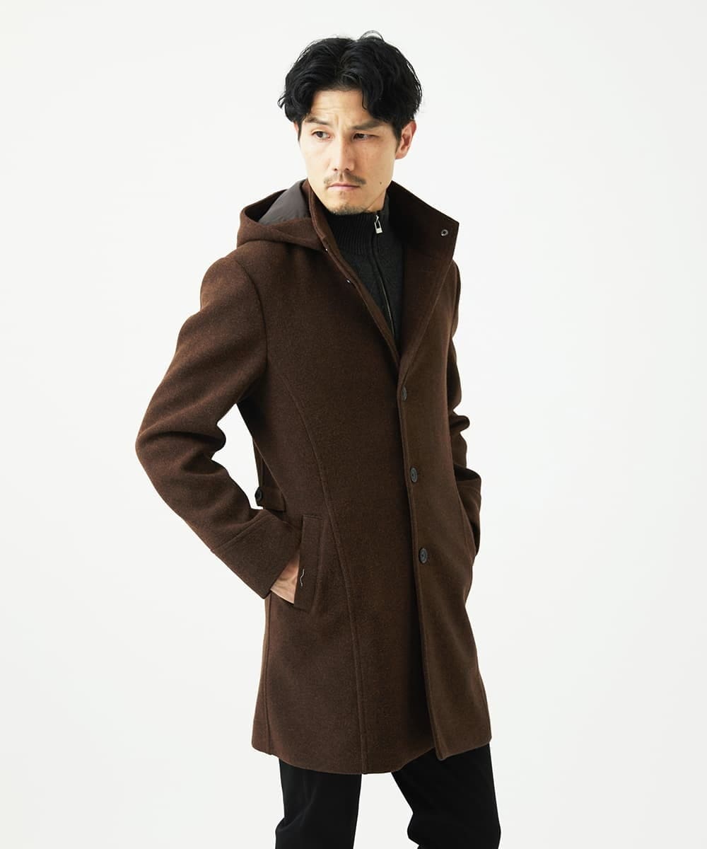 MKUAD65272 MK MICHEL KLEIN HOMME(MKミッシェルクランオム) RETECメルトン / フード付きコート ブラウン