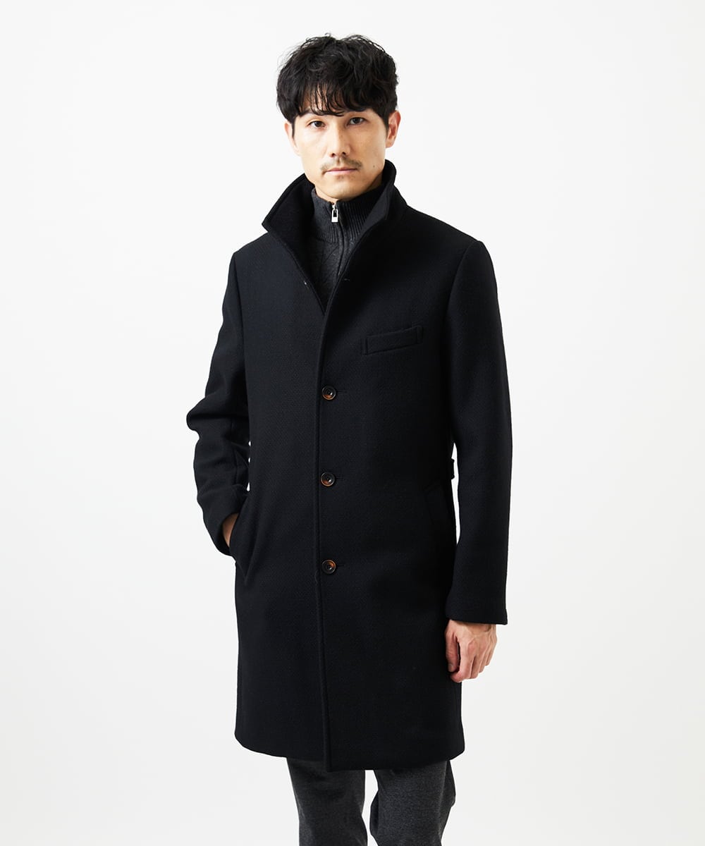 MKUAD72450 MK MICHEL KLEIN HOMME(MKミッシェルクランオム) RENEWOOLドビー / スタンドカラーコート ブラック
