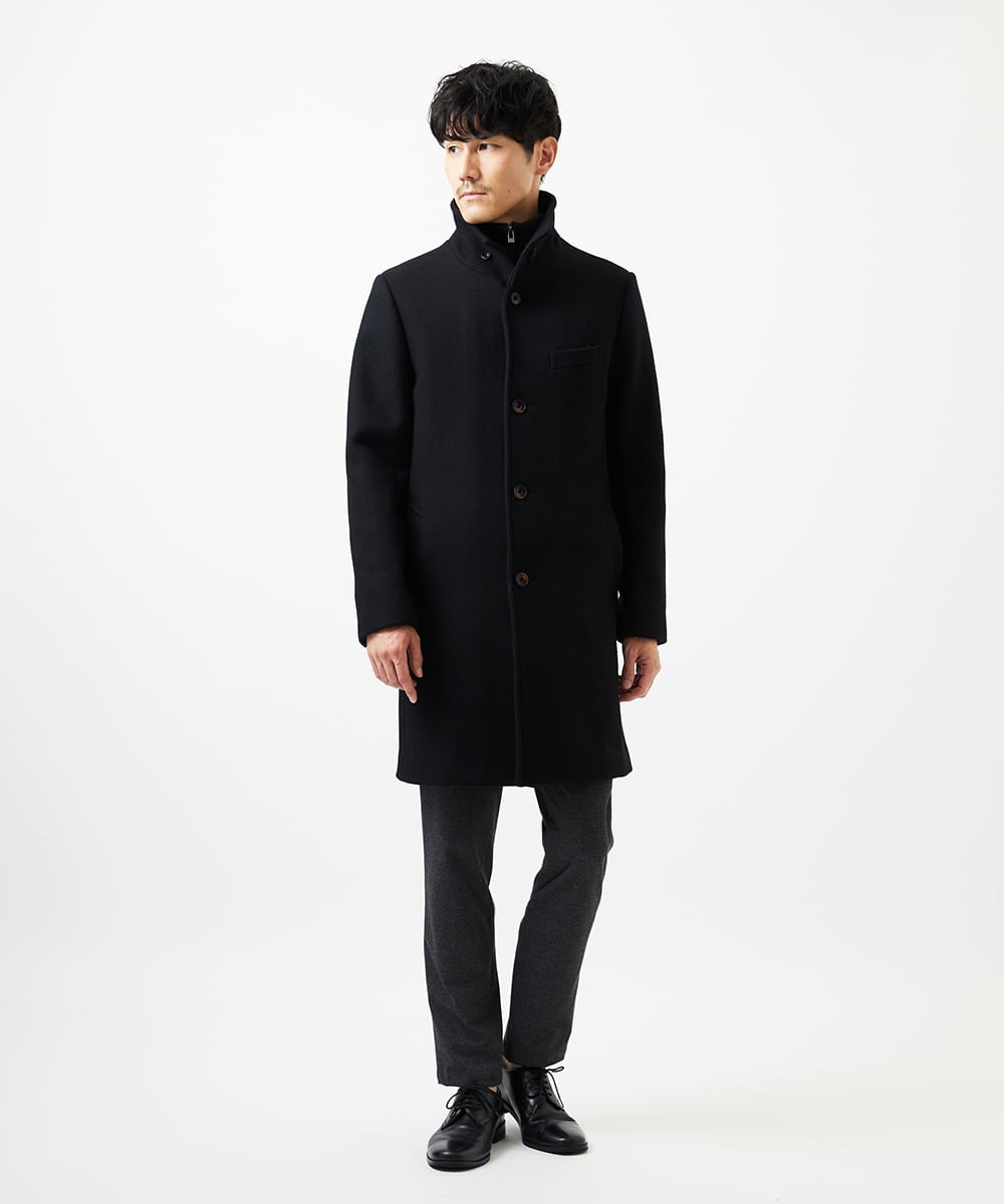 MKUAD72450 MK MICHEL KLEIN HOMME(MKミッシェルクランオム) RENEWOOLドビー / スタンドカラーコート ブラック