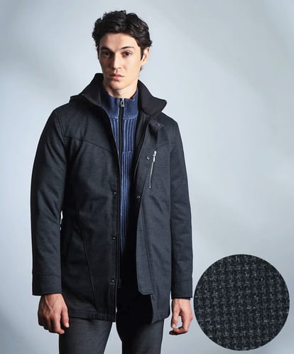 MKUAF12318 MK MICHEL KLEIN HOMME 【４サイズ/中綿ライナー付/３WAY】フード付きコート / 千鳥柄