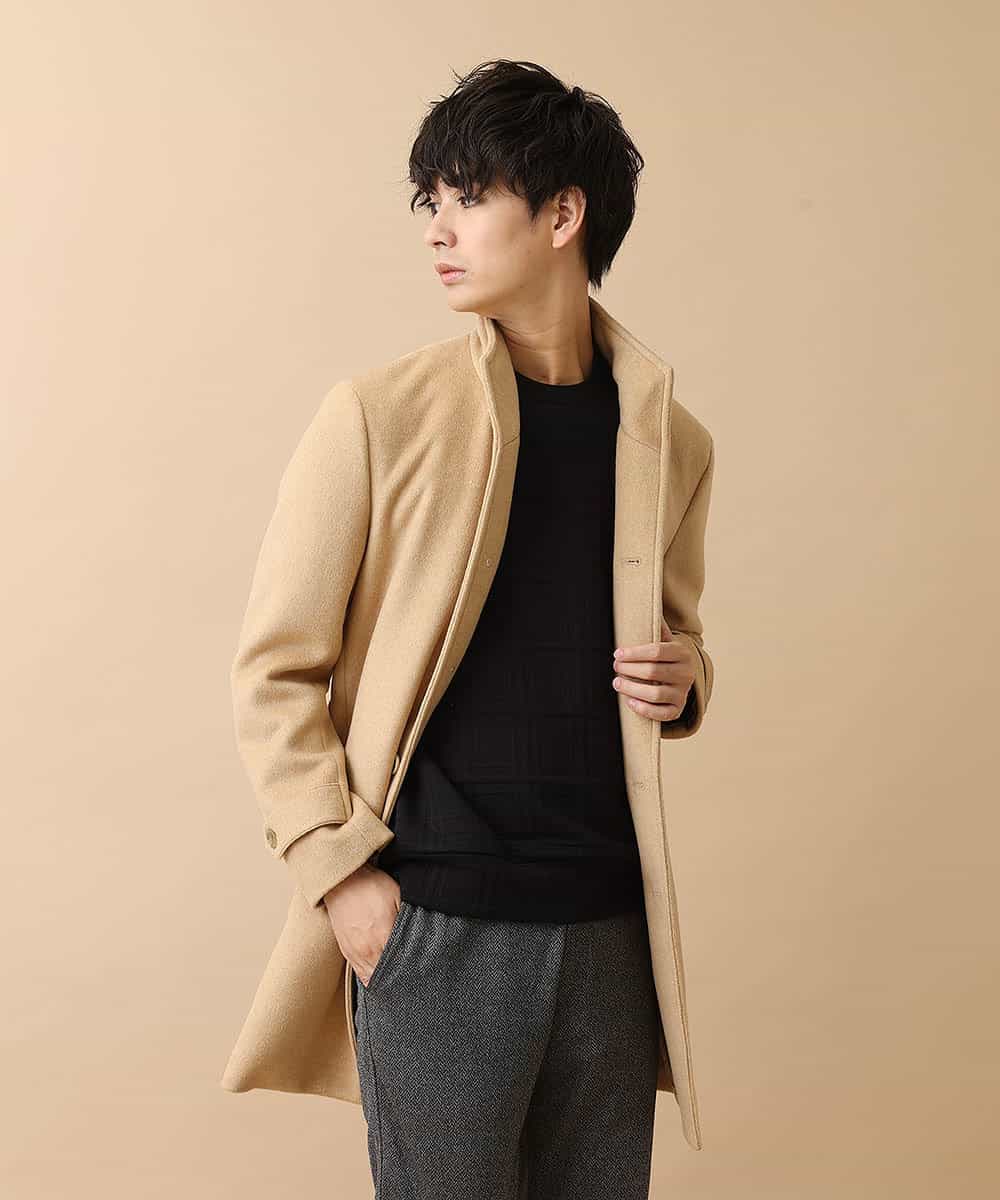 MKUAM62250 MK MICHEL KLEIN HOMME(MKミッシェルクランオム) 《オンラインストア限定プライス》【WEBストア限定カラー / ホワイト】ライトビーバースタンドメルトンコート ベージュ