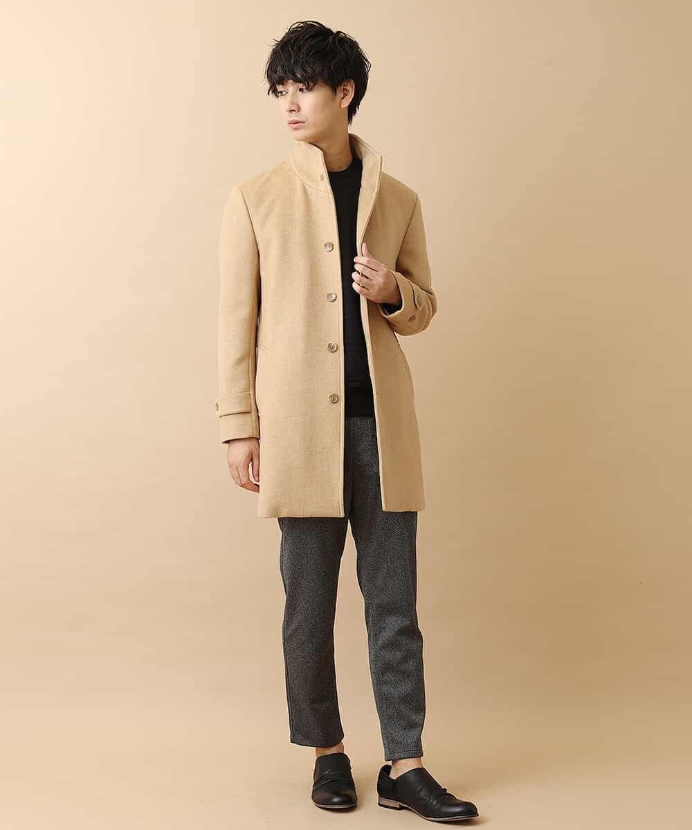 MKUAM62250 MK MICHEL KLEIN HOMME(MKミッシェルクランオム) 《オンラインストア限定プライス》【WEBストア限定カラー / ホワイト】ライトビーバースタンドメルトンコート ベージュ