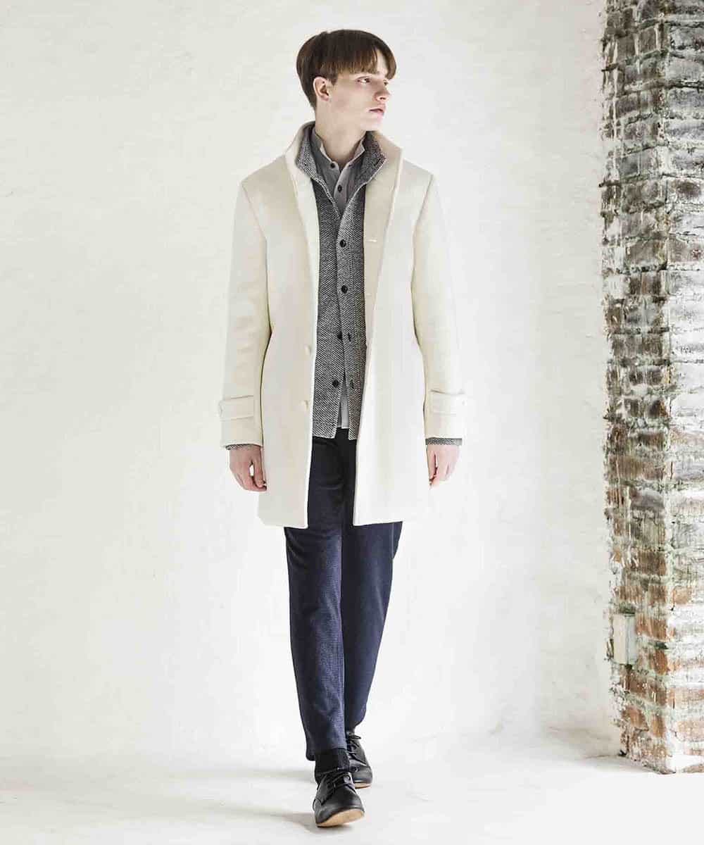 MKUAM62250 MK MICHEL KLEIN HOMME(MKミッシェルクランオム) 《オンラインストア限定プライス》【WEBストア限定カラー / ホワイト】ライトビーバースタンドメルトンコート ホワイト