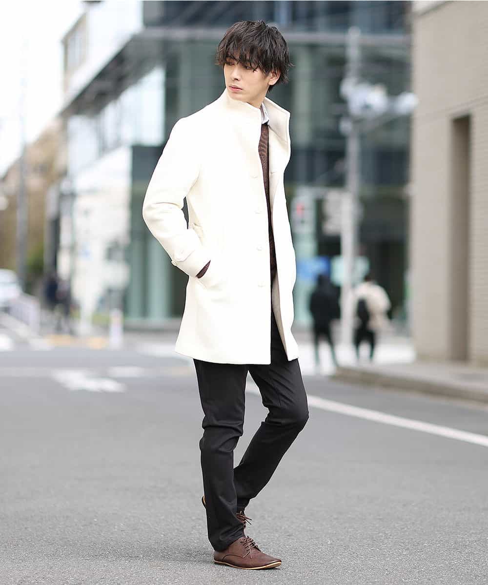 MKUAM62250 MK MICHEL KLEIN HOMME(MKミッシェルクランオム) 《オンラインストア限定プライス》【WEBストア限定カラー / ホワイト】ライトビーバースタンドメルトンコート ホワイト