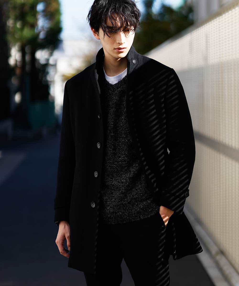 MKUAM62250 MK MICHEL KLEIN HOMME(MKミッシェルクランオム) 《オンラインストア限定プライス》【WEBストア限定カラー / ホワイト】ライトビーバースタンドメルトンコート ブラック