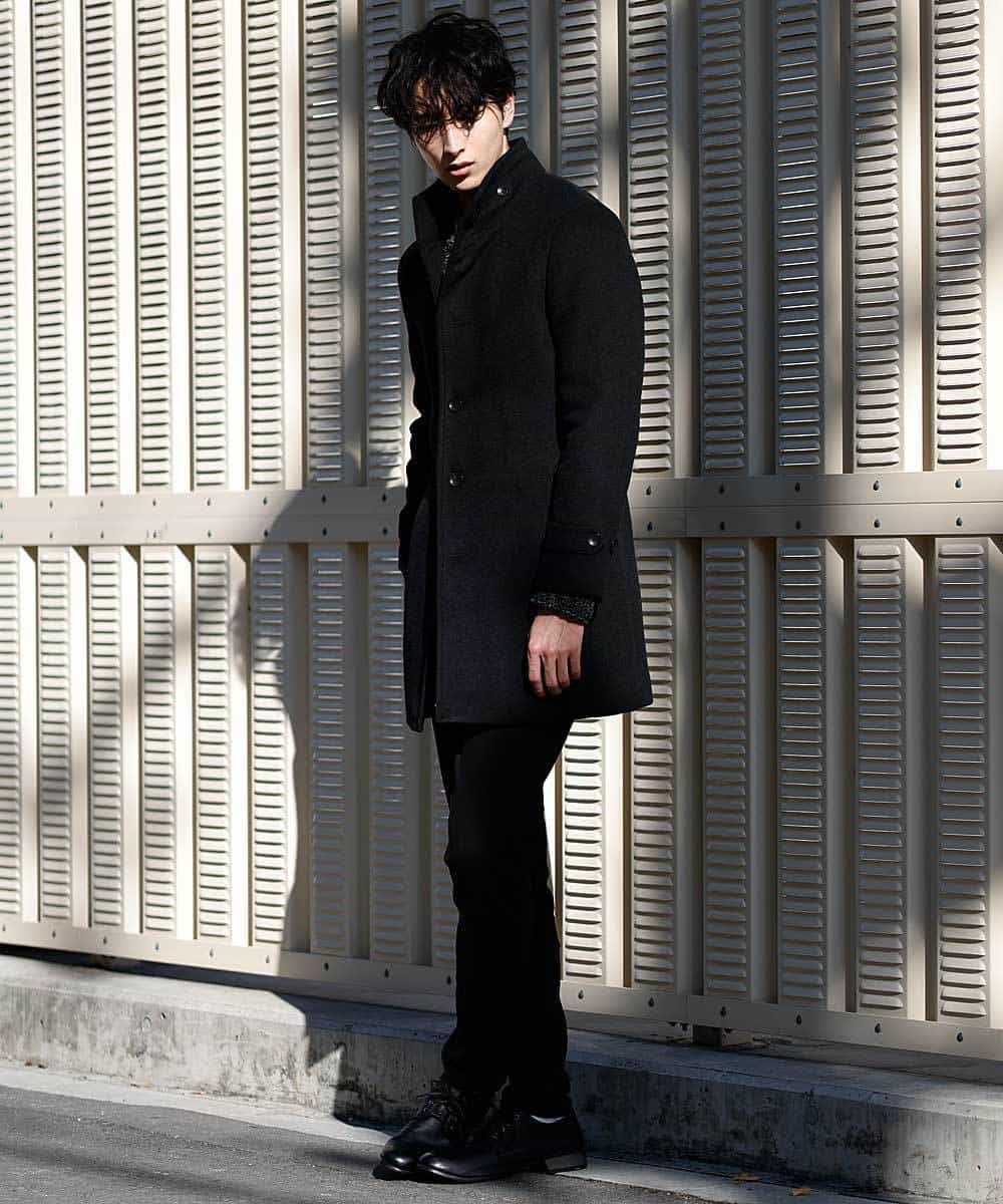 MKUAM62250 MK MICHEL KLEIN HOMME(MKミッシェルクランオム) 《オンラインストア限定プライス》【WEBストア限定カラー / ホワイト】ライトビーバースタンドメルトンコート ブラック