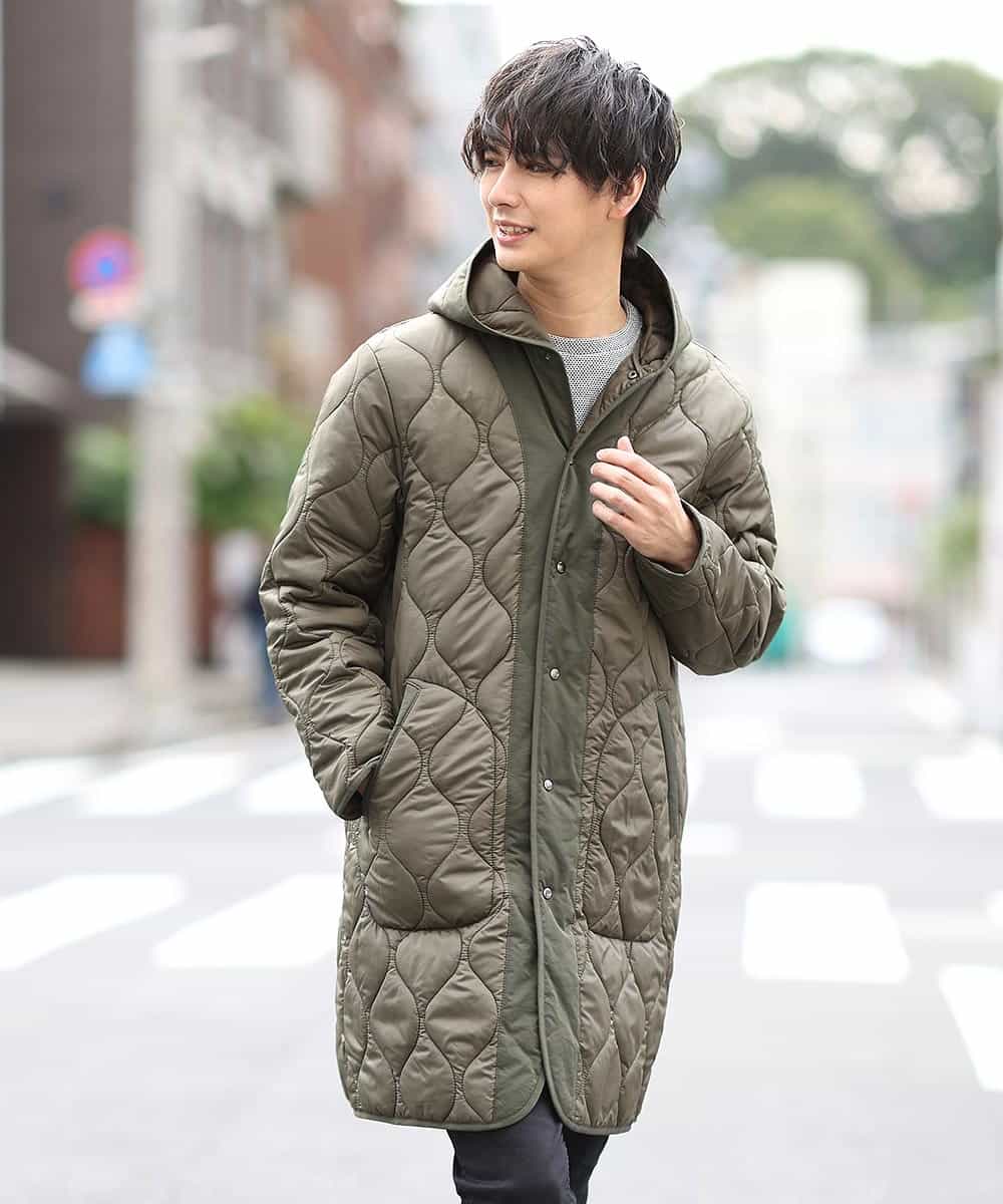 MKUAO05190 MK MICHEL KLEIN HOMME(MKミッシェルクランオム) 【軽量:防寒:トレンドシルエット】キルティングフードコート カーキ