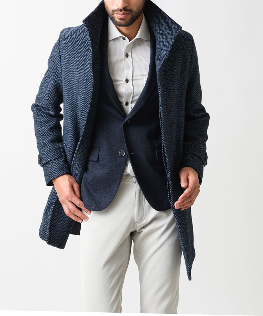 MKUAV70420 MK MICHEL KLEIN HOMME(MKミッシェルクランオム) 尾州ツイード / ロングコート ブルー
