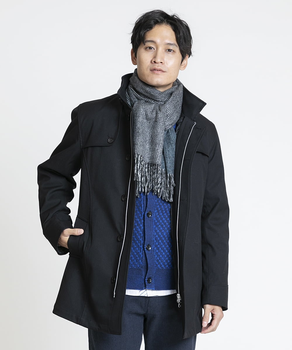 MKUAV71420 MK MICHEL KLEIN HOMME(MKミッシェルクランオム) ライナー付き / ウールタッチボンディングコート ブラック(94)